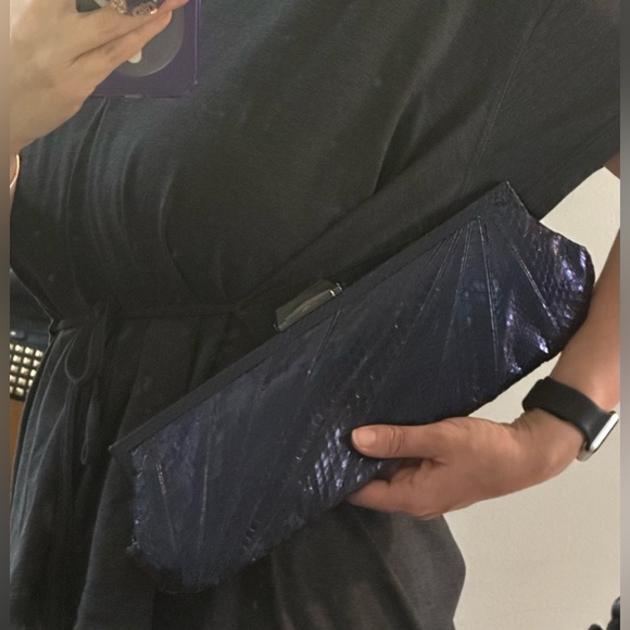 Kotur Snakeskin East West Clutch in Ink Blue/Purple Color and Crystal Closure - Picture 11 of 11